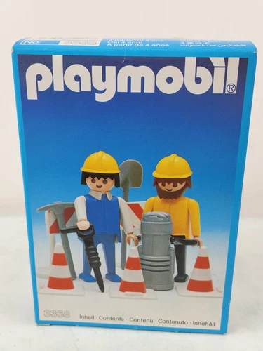 Playmobil 3368 Road Workers W Accessories Vintage 1985 West Germany Sealed