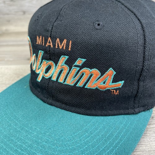 Vintage Miami Dolphins Mütze Kappe Sport Spezialitäten Schriftzug schwarz Kuppel Druckknopflasche - Bild 3 von 17
