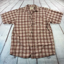 Red Head Mens Short Sleeve Button Up Plaid Mens Shirt Sz Large