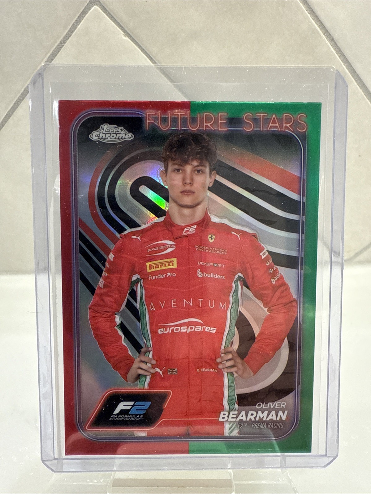 2024 Topps Chrome F1 Oliver Bearman #21 F2 Future Stars Red/Green Refractors