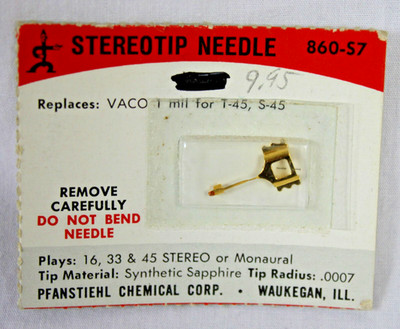 Vtg Stereotip Phonograph Needle 860-S7 VACO T-45 S-45 Sapphire Old Store Stock