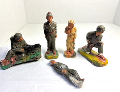 Vintage J.H. Miller 1950s Chalkware Army Soldier Figures Lot AS IS