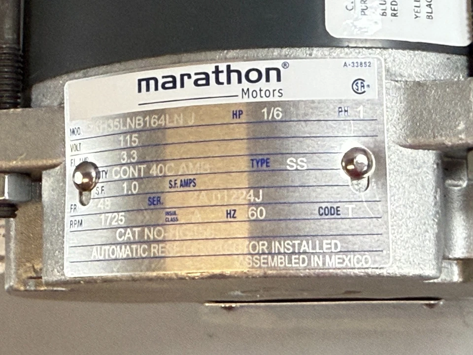 Marathon Motors 5KH35LNB164 Motor HG456, 1PH, 1/6HP, 48 Frame, 1725RPM, 115V - Image 4 of 4