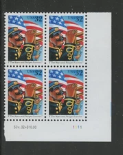 US 3153, 1997 32c STARS AND STRIPES, LR PBOF4, MNH (US1371K)