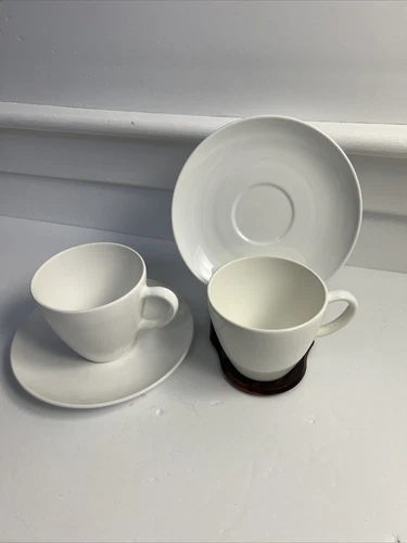 Lot Of 2 vintage Classic White Centura by Corning tea coffee cups and saucers