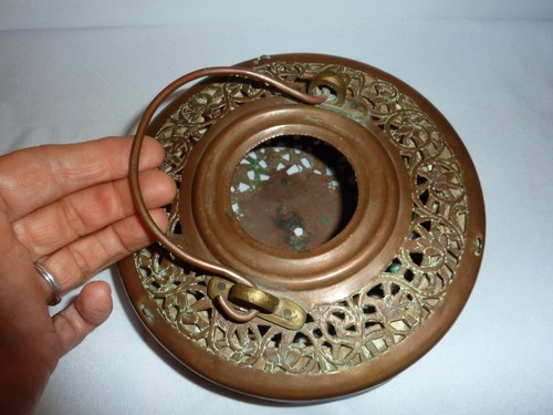 Vintage antike chinesische Kupfer Stoff Akkordeon Kerzenlaterne 12 x 6,5" - Bild 4 von 5