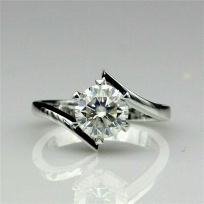 2.TCW White Round Cut Moissanite Engagement Ring In Solid 14K White Gold Size 8