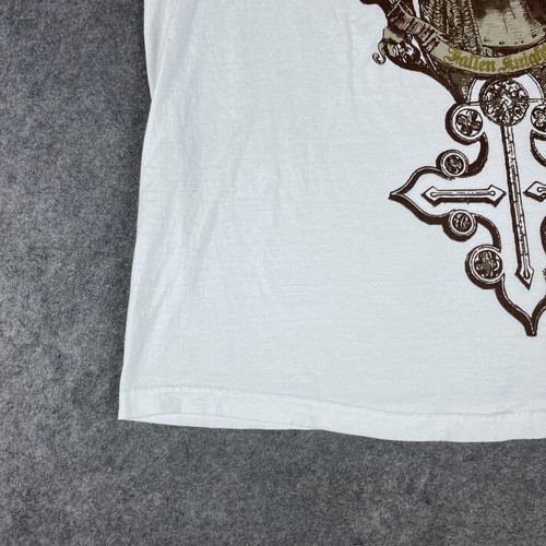 VINTAGE Avirex Shirt Mens XL White Brown Y2K Short Sleeve Cross AXE Knight - Picture 3 of 13