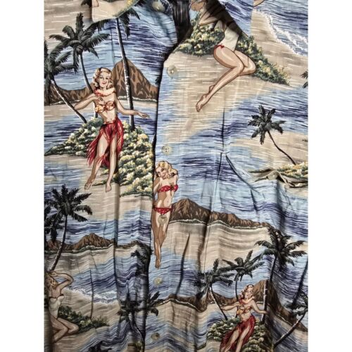 Campia Moda Hawaiian Shirt Tropical Pinup Palm Trees Rayon XL - Picture 4 of 5