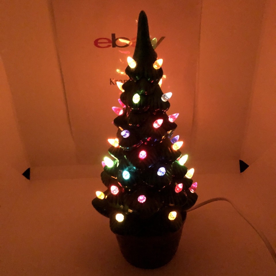 Vintage Original Green Ceramic Christmas Tree Light Up Lamp eBay