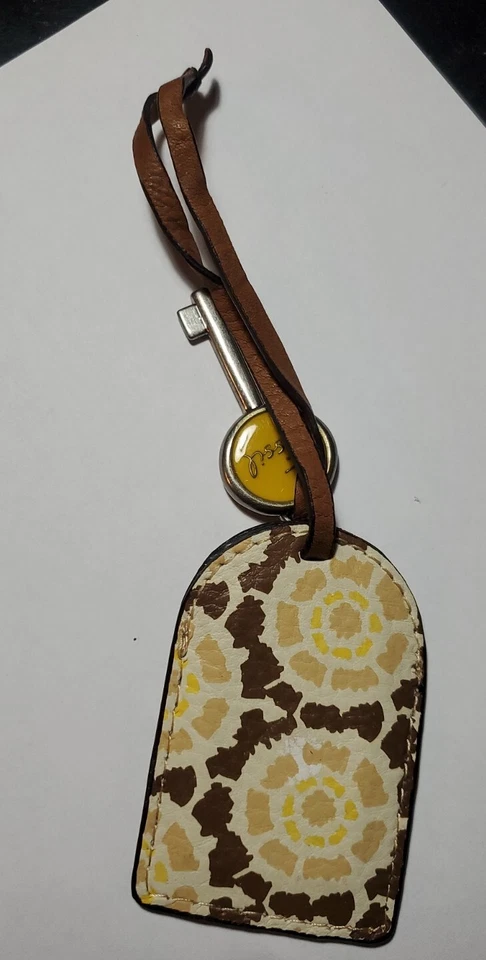 FOSSIL Plata Llave y Cuero FOB Repuesto Etiqueta Colgante Llavero Dije Etiqueta Equipaje Foto 2 de 3