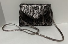 Neiman Marcus Silver Metalic Black Lace Clutch detachable Strap Purse Used