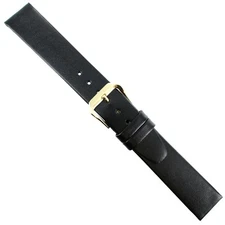 18mm Kreisler Black Genuine Smooth Calf Leather Unstitched Mens Watch Band Reg