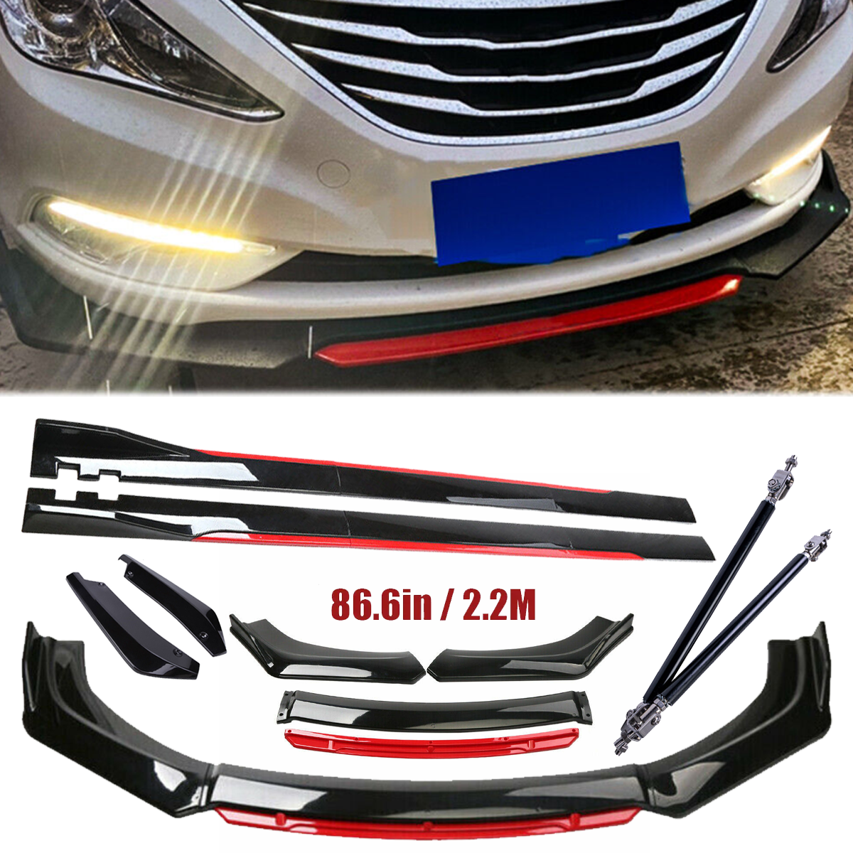 Hyundai Sonata Glossy Front Lip Spoiler Splitter & Side Skirt Body Kit