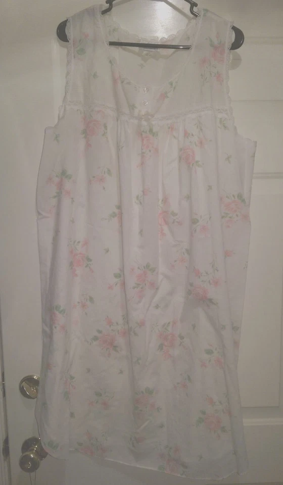 Conjunto de bata de camisón Character para mujer talla S pequeña blanca rosa verde floral Foto 4 de 4