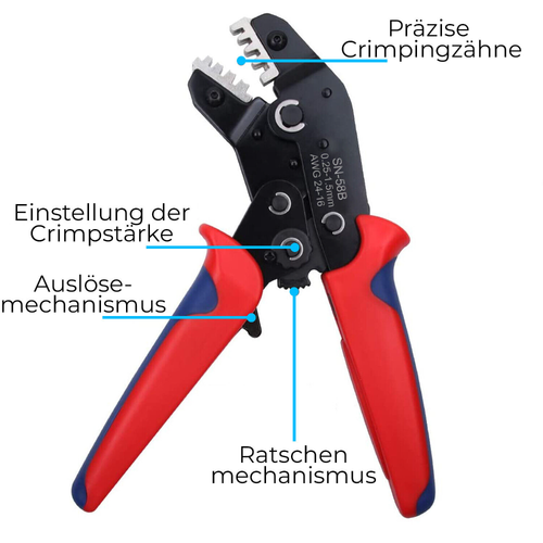 0,25-1,5 mm2 SN-58B Ratsche Crimpzange Crimpzange Werkzeug AWG24-13 für Terminal Kit - Bild 5 von 9