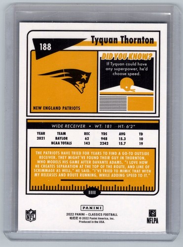 2022 Panini Classics #188 Tyquan Thornton Timeless Tributes Blu #/125 - Foto 2 di 2