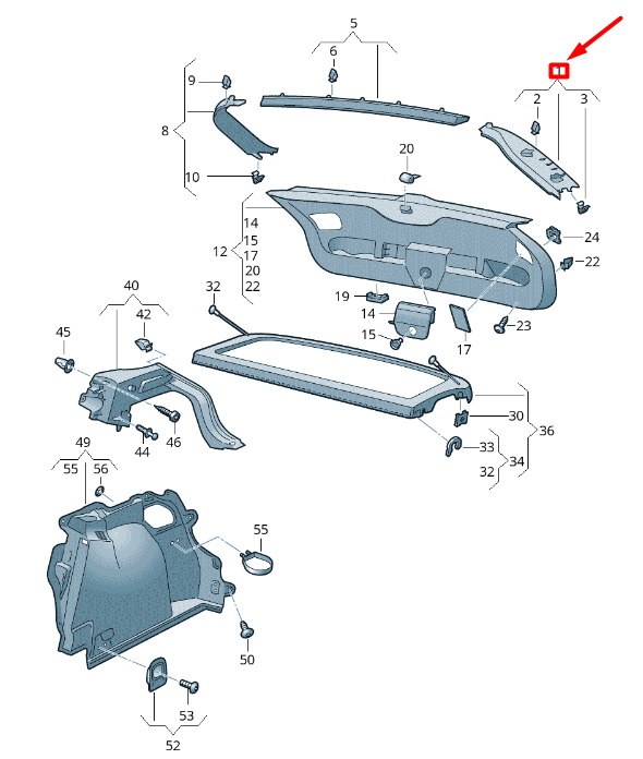 Garniture supérieure arrière gauche pour Volkswagen T-ROC A11 2GA8670382V