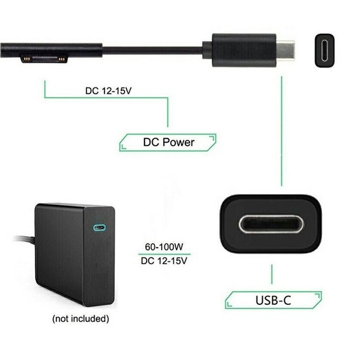 Cable de carga Microsoft Surface Pro 3-4-5-6-7 Connect Surface USB-C 15V 3A - Imagen 2 de 6