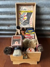 Vintage FOSTERIA ELECTRIC SHOESHINE WOOD BOX Attachments Brushes Polishes ...
