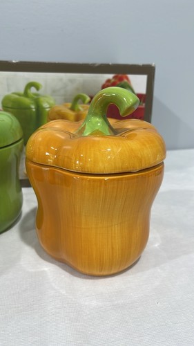 Pier 1 Imports peppers 20 oz canister set kitchen decor storage glazed ceramic - Picture 3 of 16