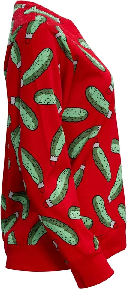 Rick and Morty Pickle Christmas Ornaments All Over Youth Red Cosplay Sweatshirt - Image 4 of 4