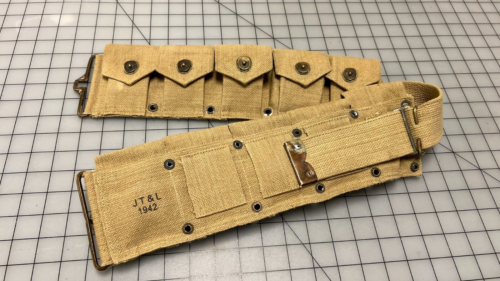 WW2 U.S. Army M1923 10-pocket Garand Belt, Great Khaki Canvas Repro. "1942" date