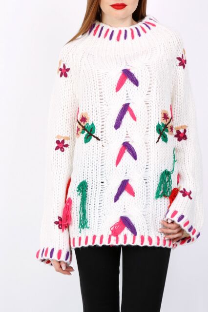 Chunky Folk Embroidered White Cottagecore Warm Jumper Size 12 - 16 BNWT Chunky Folk Embroidered White Cottagecore Warm Jumper Size 12 - 16 BNWT