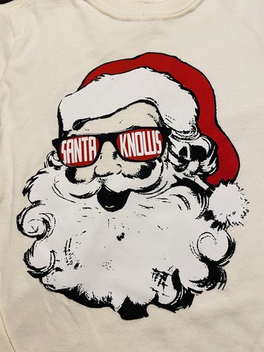 Boys Santa Shirt Long Sleeve Cream Santa Knows Holiday Time Size Small 6/7 - Picture 2 of 3