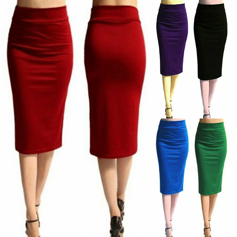 Jupe crayon en tricot épais femme longueur genou travail de bureau  extensible élastique taille haute | eBay