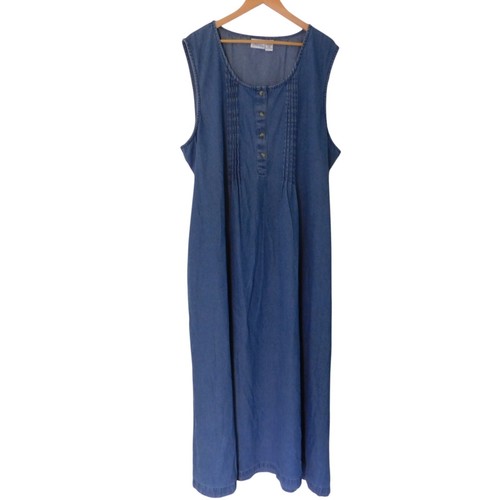NEW Womens Denim Pintuck Dress Long Tie Blue Sleeveless Modest Size 4X