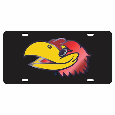 KU UNIVERSITY OF KANSAS Black Mirrored Jayhawk Head License Plate / Car Tag