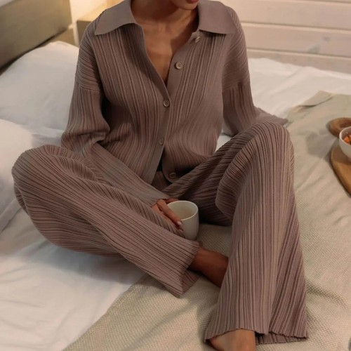 Women's Set Autumn Winter Long Sleeve Ladies Sleepwear 2 Pcs Pant Pyjama Suit