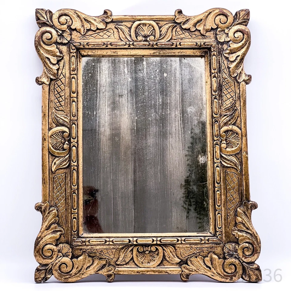 Espejo de pared antiguo Art Nouveau hecho de madera, decorado | DORADO Foto 2 de 4