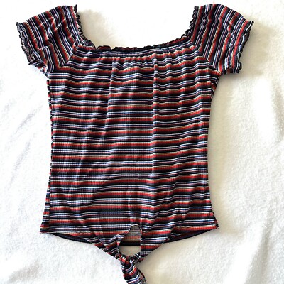 Rue 21 S Small Square Neck Tie Front Stripped Top Vintage Y2K 90s Babydoll