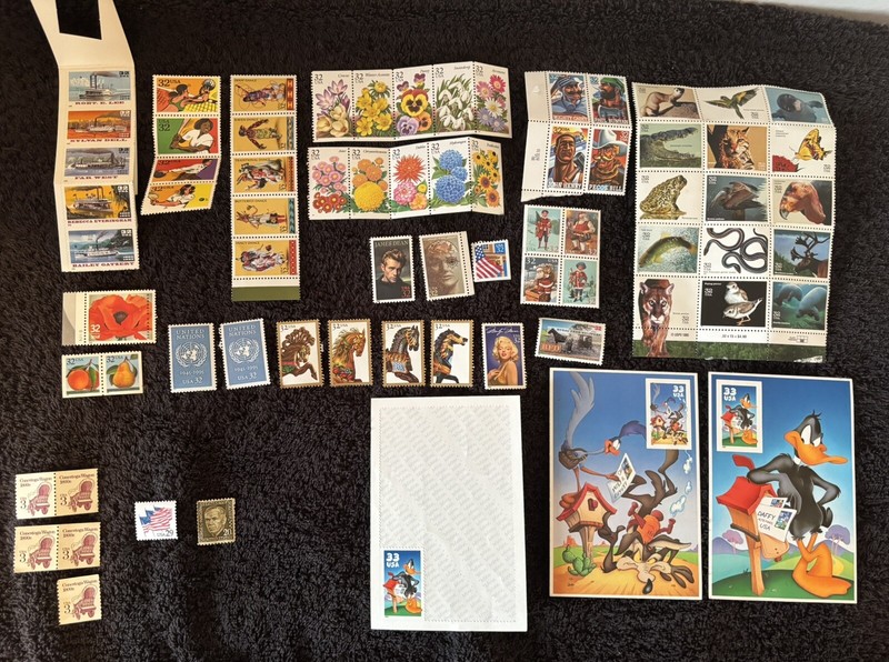 Lot of Unused 32 Cent Stamps Vintage U.S. Postage + Misc - Face Value $21.12
