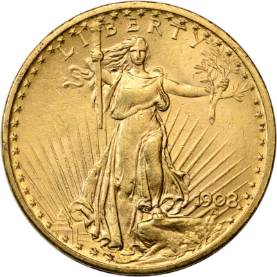 US Gold $20 Saint-Gaudens Double Eagle NGC MS63 1908 No Motto