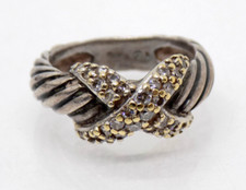 David Yurman Diamond "X" 750 Gold 18k Sterling Silver 925 Ring Size 4.5 Pav