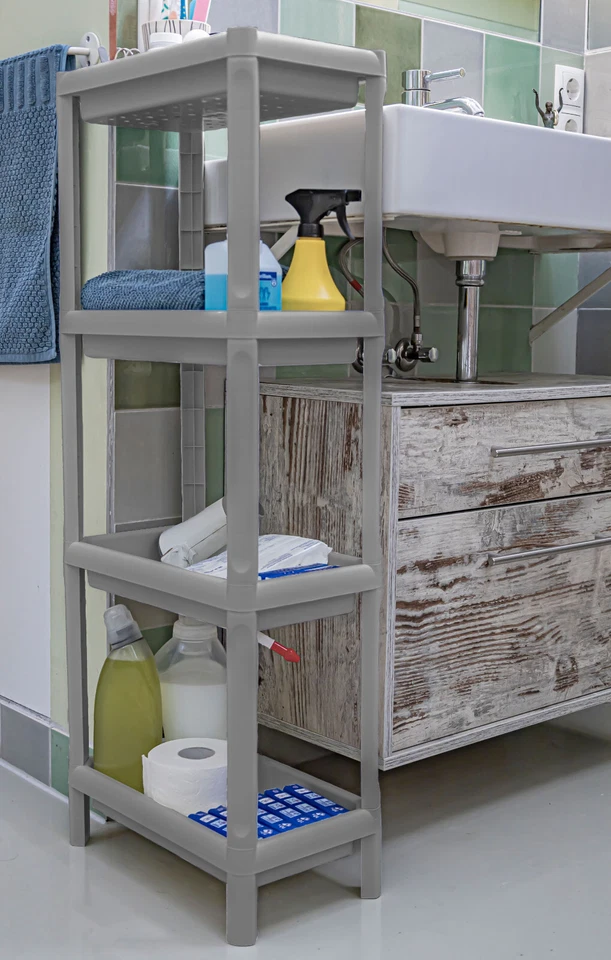 2x Haushaltsregal Steckregal Badregal Küchenregal schmal grau 4 Böden - Bild 2 von 4