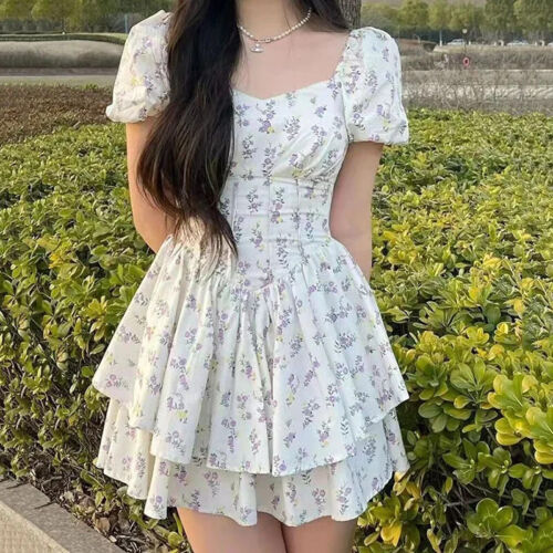 Dress Women Summer Party Dress Short Mini Puff Sleeve Floral Dress Female - Picture 12 of 14