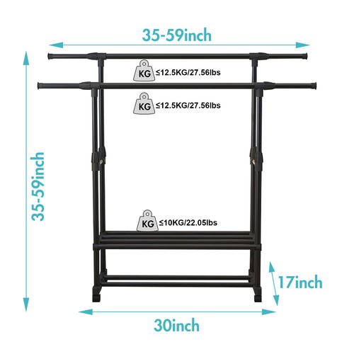 Heavy Duty Clothing Garment Rack Rolling Clothes Organizer Double Rails w/ Wheel - Picture 4 of 12
