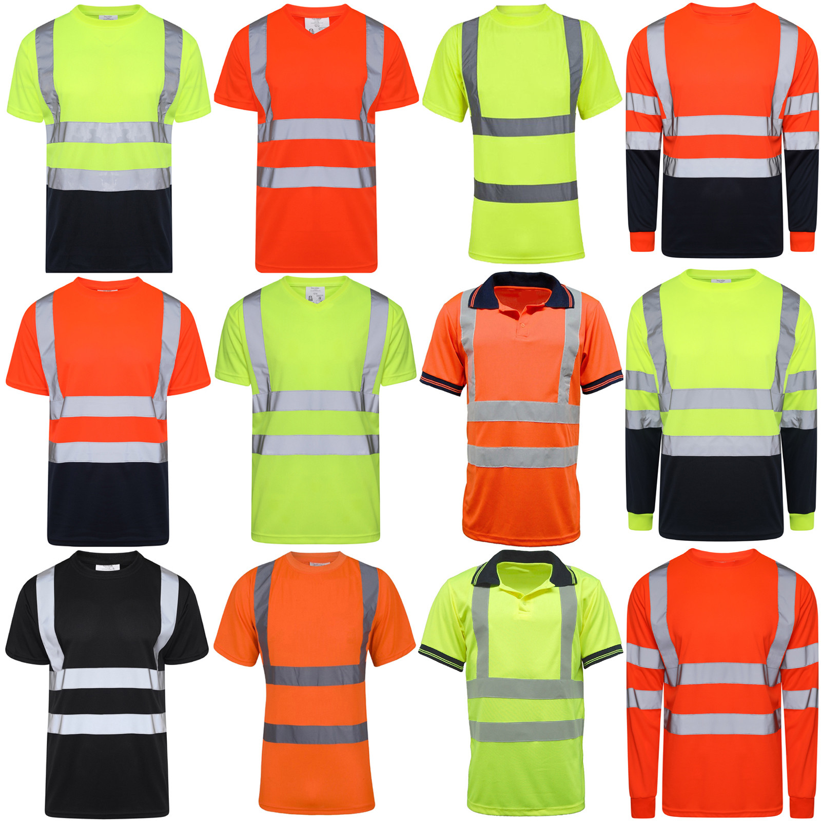 Hi Viz Vis Polo T-Shirt High Visibility Safety Security Reflective Tape Work Top