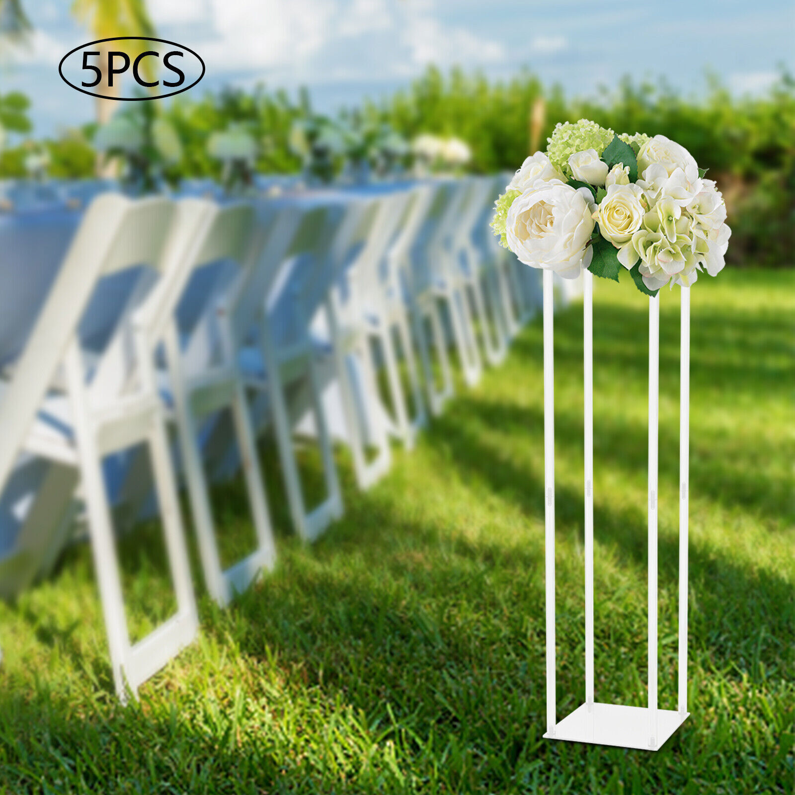 5Pc Acrylic Floor Vase Column Clear Flower Stand Geometric Centerpieces Vase 39"