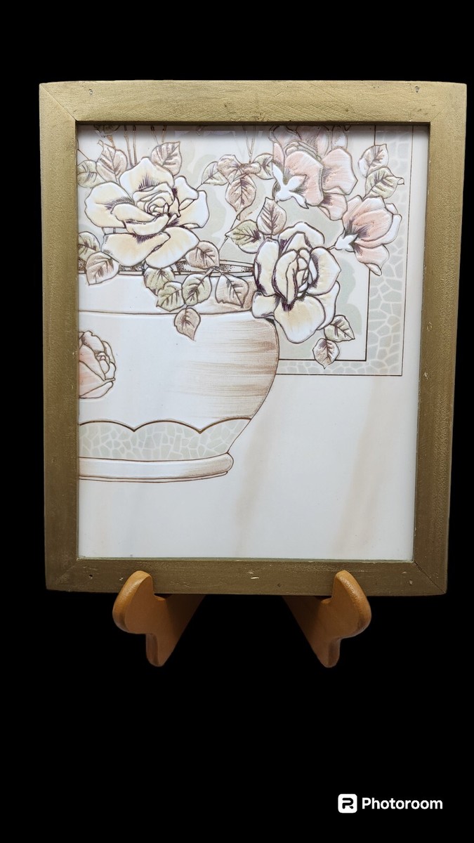 Vintage Italian Tile Roses In Vase Framed Made In Italy | eBay