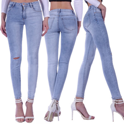 Damen Jeans Röhrenjeans Röhre Stretch Skinny Bicolor Hose Sexy Mid Waist H69