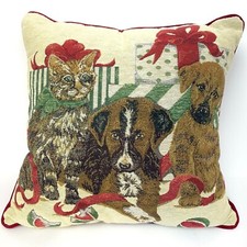 Christmas Throw Pillow Cat Dog Puppy 16" Square Accent Gift Holiday Home Decor