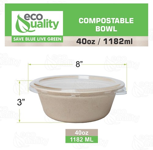 40oz Disposable Paper Bowls with Lids Compostable Heavy Duty Salad Bowl 100pcs - Picture 3 of 9