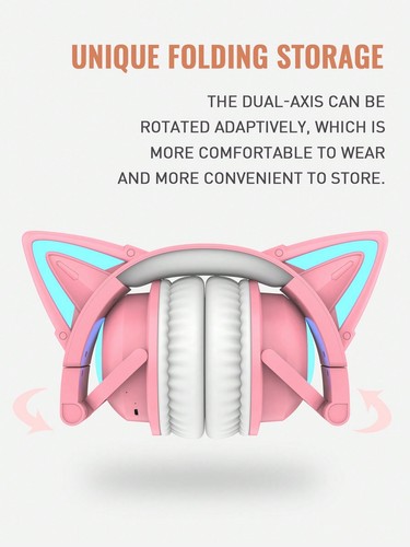 Wireless Cat Ear Headphones,Foldable Gaming Headset for Women,Hi-Fi Stereo Sound - Picture 31 of 48