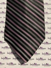 DKNY Silk Black With Pink  White Stripes Neck Tie 3.75  New Without Tags 