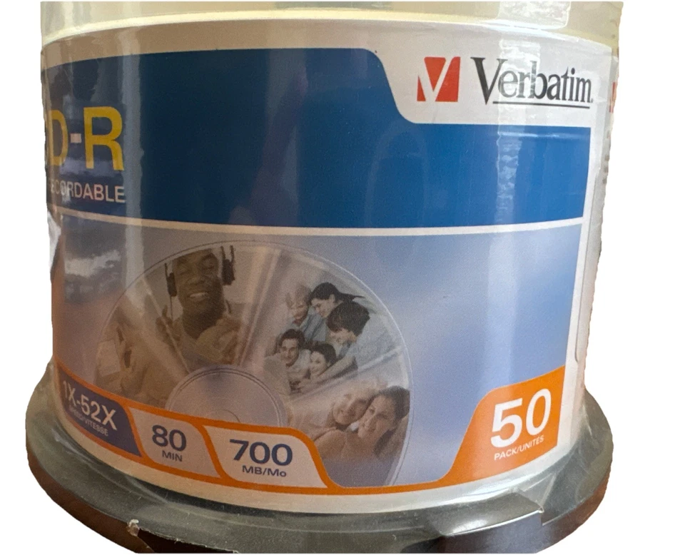 NEW Verbatim CD-R CD-Recordable 1X-52X Speed 700 MB/80 Min 50 count!! Sealed!! - Image 2 of 4